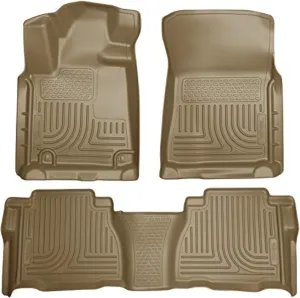 Husky Liners Weatherbeater Floor Mats | Fits 2007-2011 Toyota Tundra, CrewMax & Double Cab (Footwell Coverage) | Front & 2nd Row, 3-pc Tan - 98583