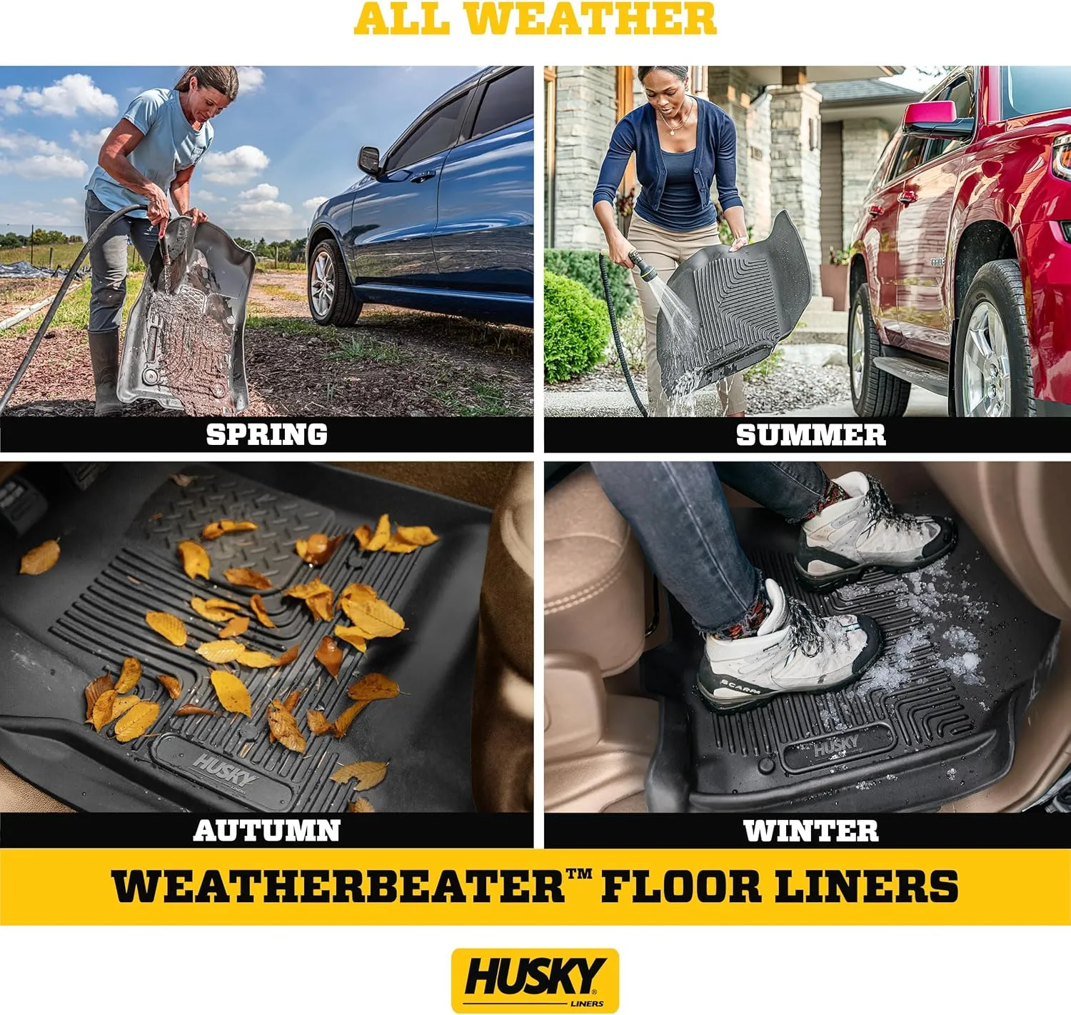Husky Liners Weatherbeater Floor Mats | Fits 2007-2014 Cadillac Escalade, Chevrolet Tahoe & GMC Yukon | Front & 2nd Row, 3-pc Black - 98251
