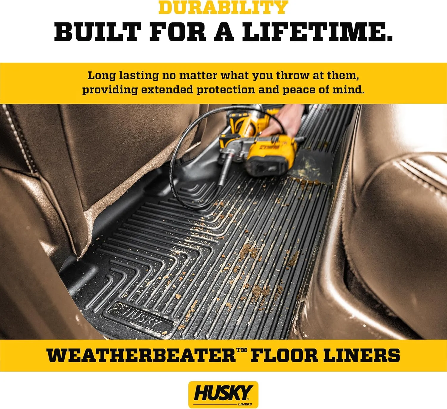 Husky Liners Weatherbeater Floor Mats | Fits 2018 - 2024 Toyota Camry (Front Wheel Drive only) Excludes Hybrid Models | Front & 2nd Row, 3-pc Black - 95731