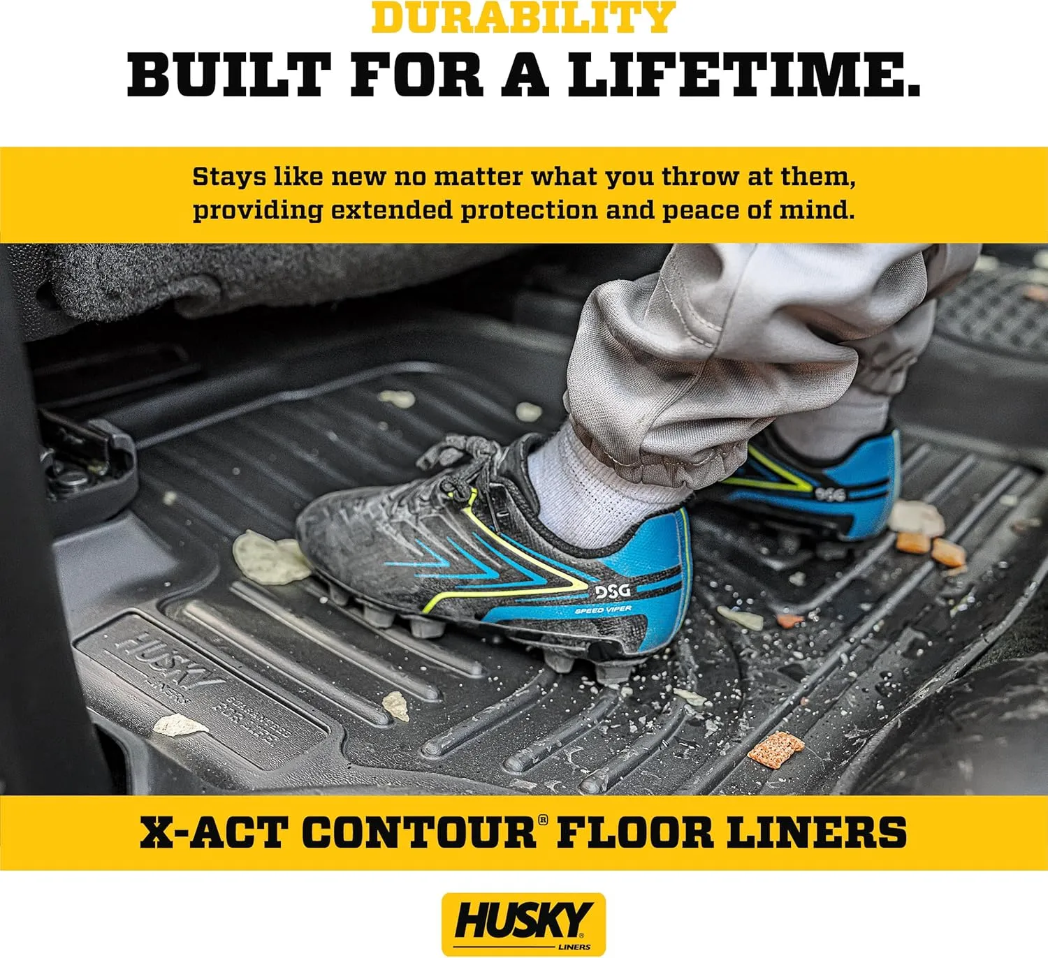 Husky Liners X-act Contour Floor Mats | Fits 2012-2021 Toyota Tundra, CrewMax & Double Cab (12-17 Reg Cab), 2012-2022 Toyota Sequoia | Front Row, 2-pc Black - 53711