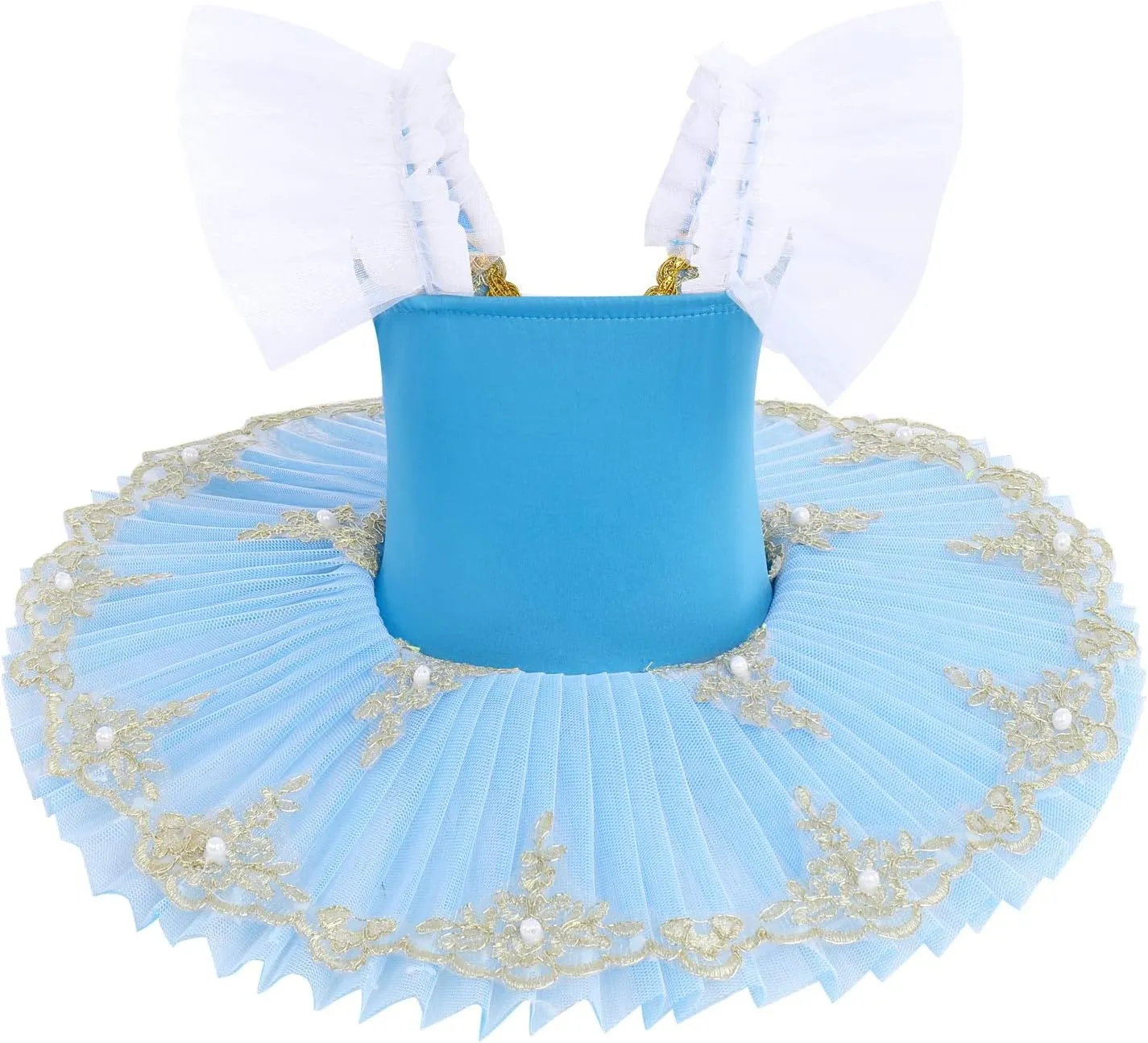 IBAKOM Ballerina Swan Lake Costume Dance Pancake Platter Tutu Ruffle Sleeve Floral Print Gymnastics Leotard Ballet Tutu