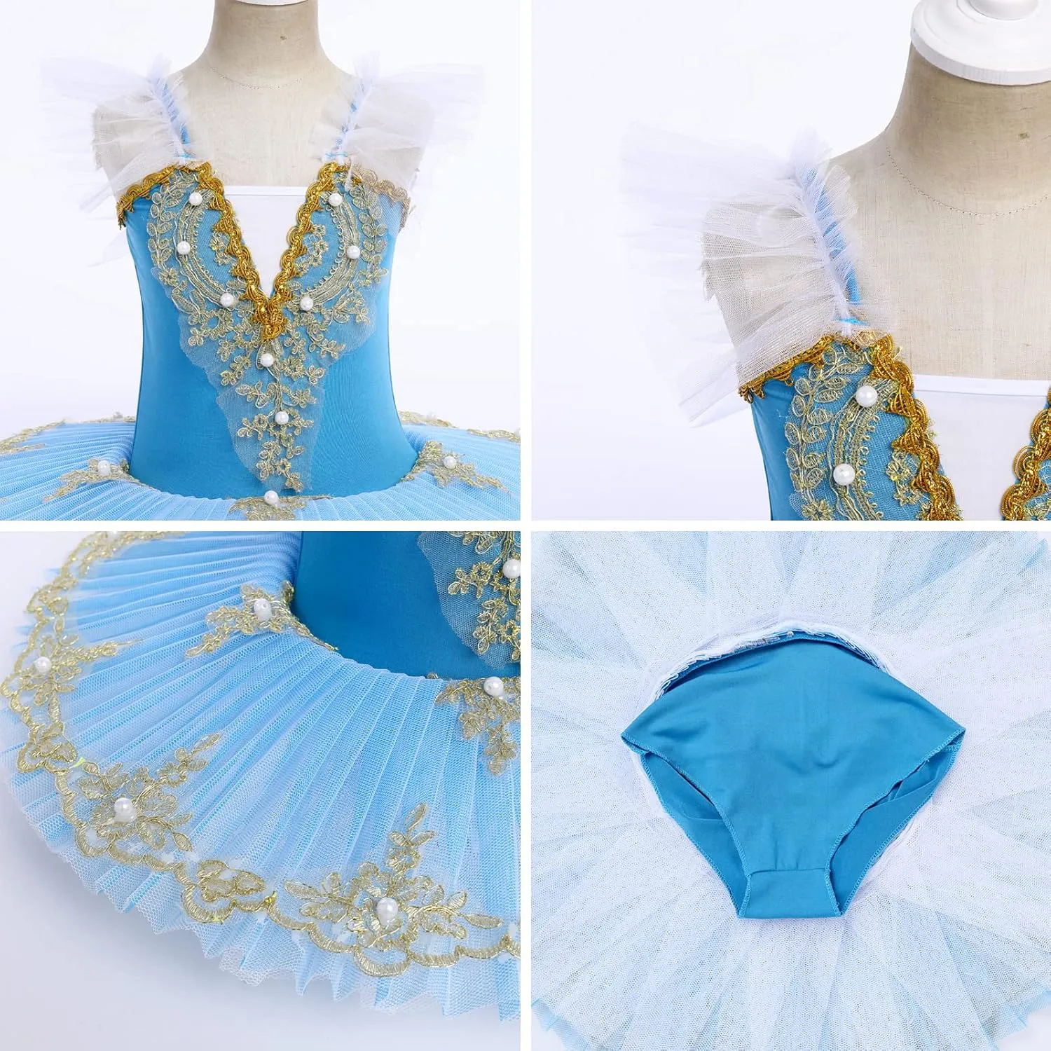 IBAKOM Ballerina Swan Lake Costume Dance Pancake Platter Tutu Ruffle Sleeve Floral Print Gymnastics Leotard Ballet Tutu