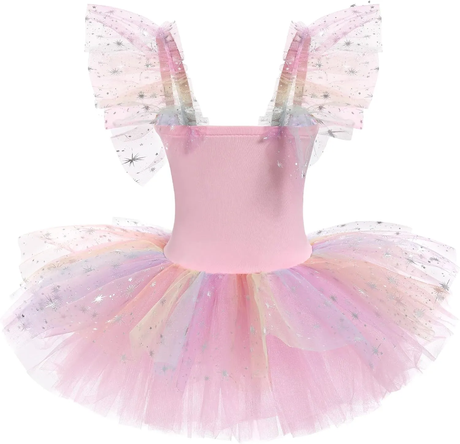 IBAKOM Ballerina Swan Lake Costume Dance Pancake Platter Tutu Ruffle Sleeve Floral Print Gymnastics Leotard Ballet Tutu