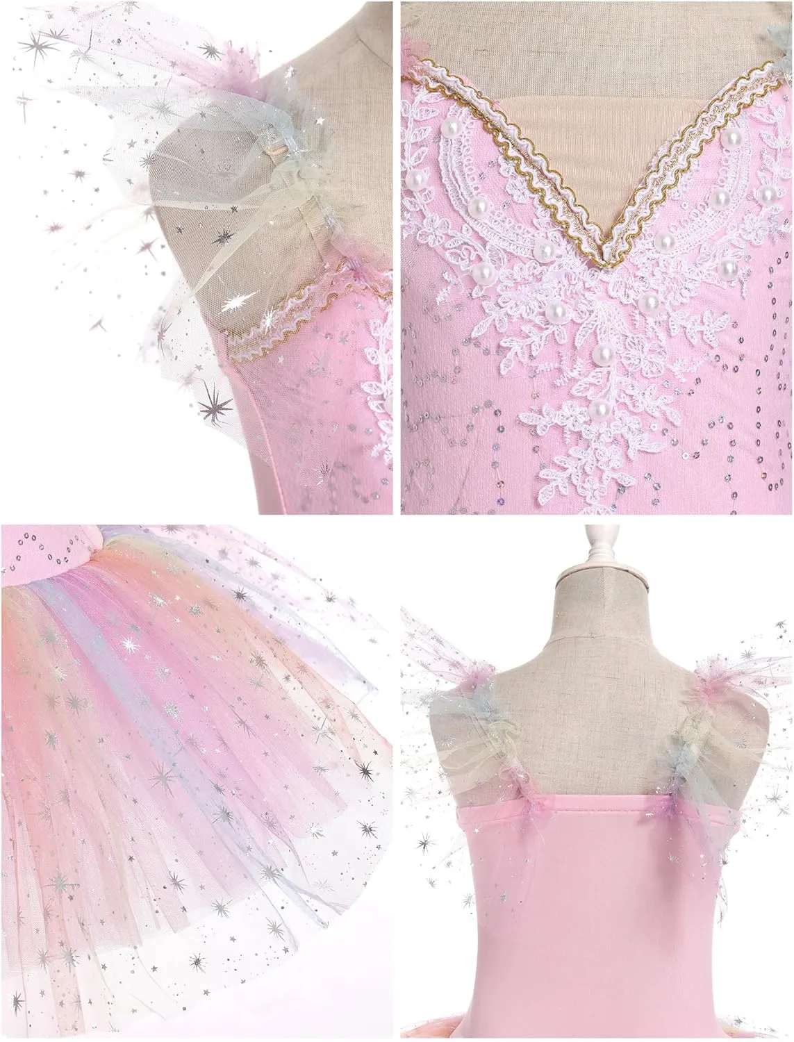 IBAKOM Ballerina Swan Lake Costume Dance Pancake Platter Tutu Ruffle Sleeve Floral Print Gymnastics Leotard Ballet Tutu