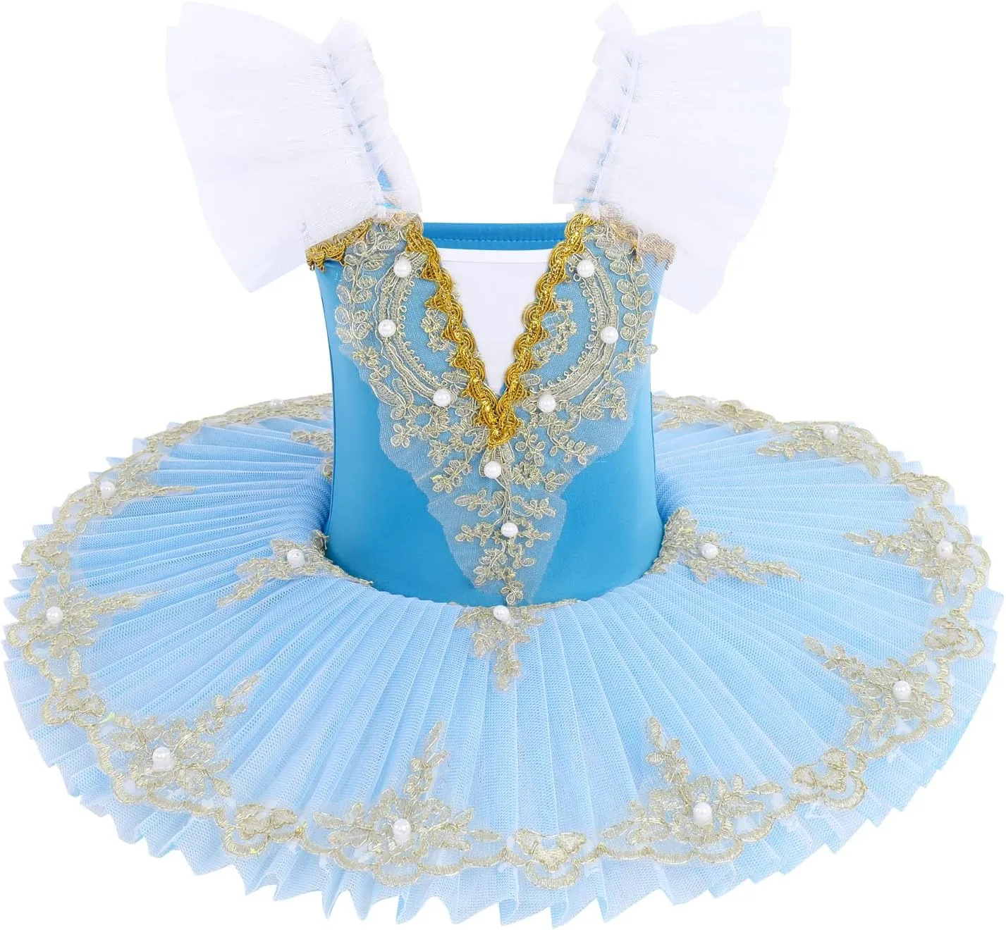IBAKOM Ballerina Swan Lake Costume Dance Pancake Platter Tutu Ruffle Sleeve Floral Print Gymnastics Leotard Ballet Tutu