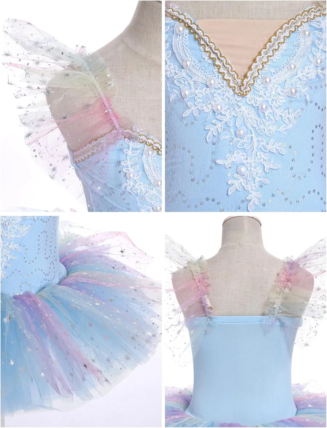 IBAKOM Ballerina Swan Lake Costume Dance Pancake Platter Tutu Ruffle Sleeve Floral Print Gymnastics Leotard Ballet Tutu