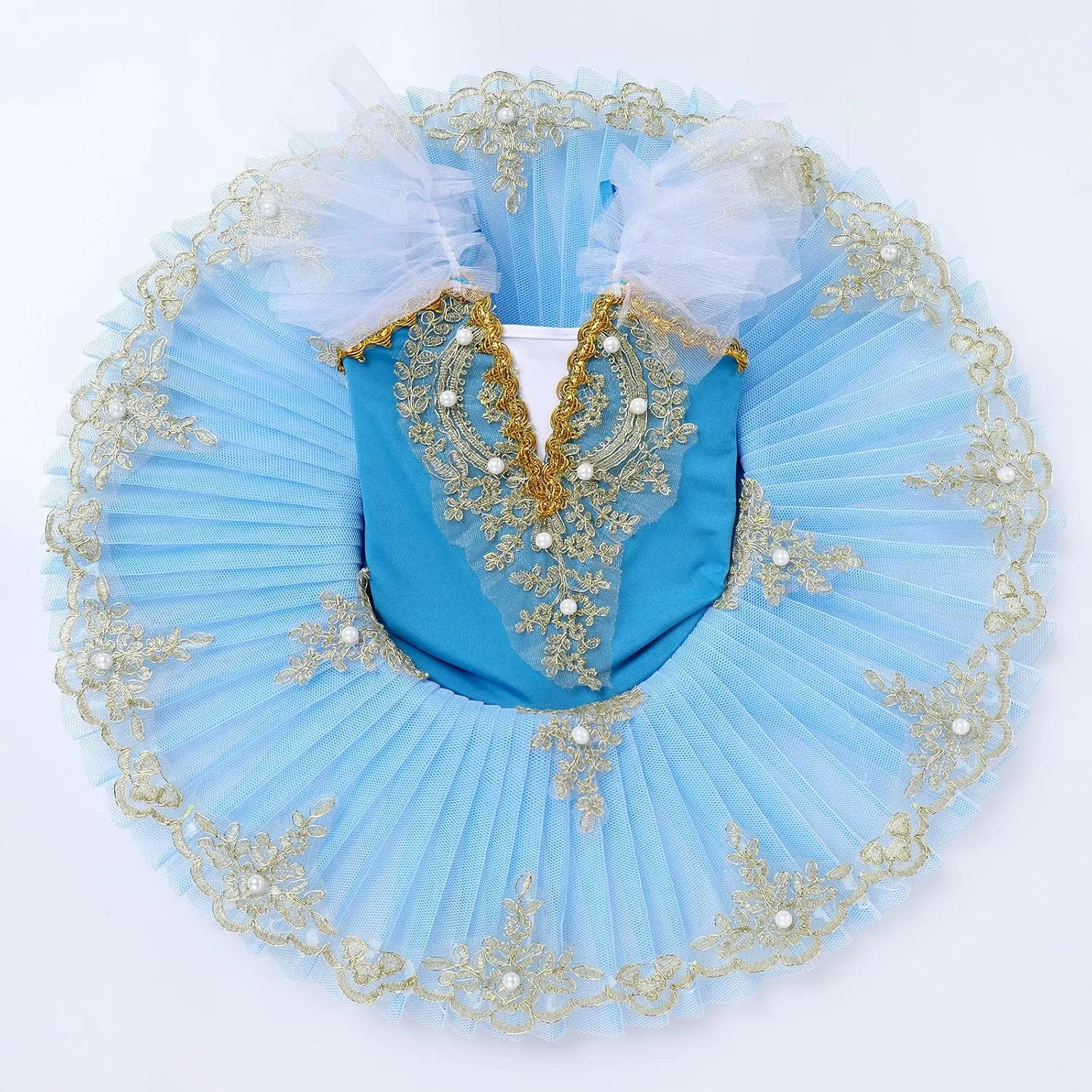 IBAKOM Ballerina Swan Lake Costume Dance Pancake Platter Tutu Ruffle Sleeve Floral Print Gymnastics Leotard Ballet Tutu