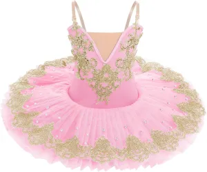 IBAKOM Little Ballerina Swan Lake Costume Shiny Seuqins Girl Ballet Leotard Platter Tutu Professional Toddler Ballet Dress
