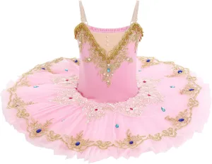 IBAKOM Little Ballerina Swan Lake Costume Shiny Seuqins Girl Ballet Leotard Platter Tutu Professional Toddler Ballet Dress