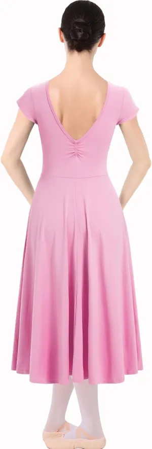 IBAKOM Women Ballet Dance Dress Cap Sleeve Open Back Ruched Front A-Line Ballerina Costume Teen V Neck Flowy Maxi Dresses