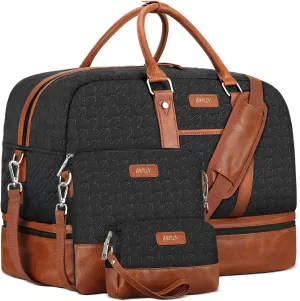 IBFUN Weekender Bags for Women, Large Overnight Bag Canvas Travel Duffel Bag Carry On Tote with Shoe Compartment 21" 3Pcs Set