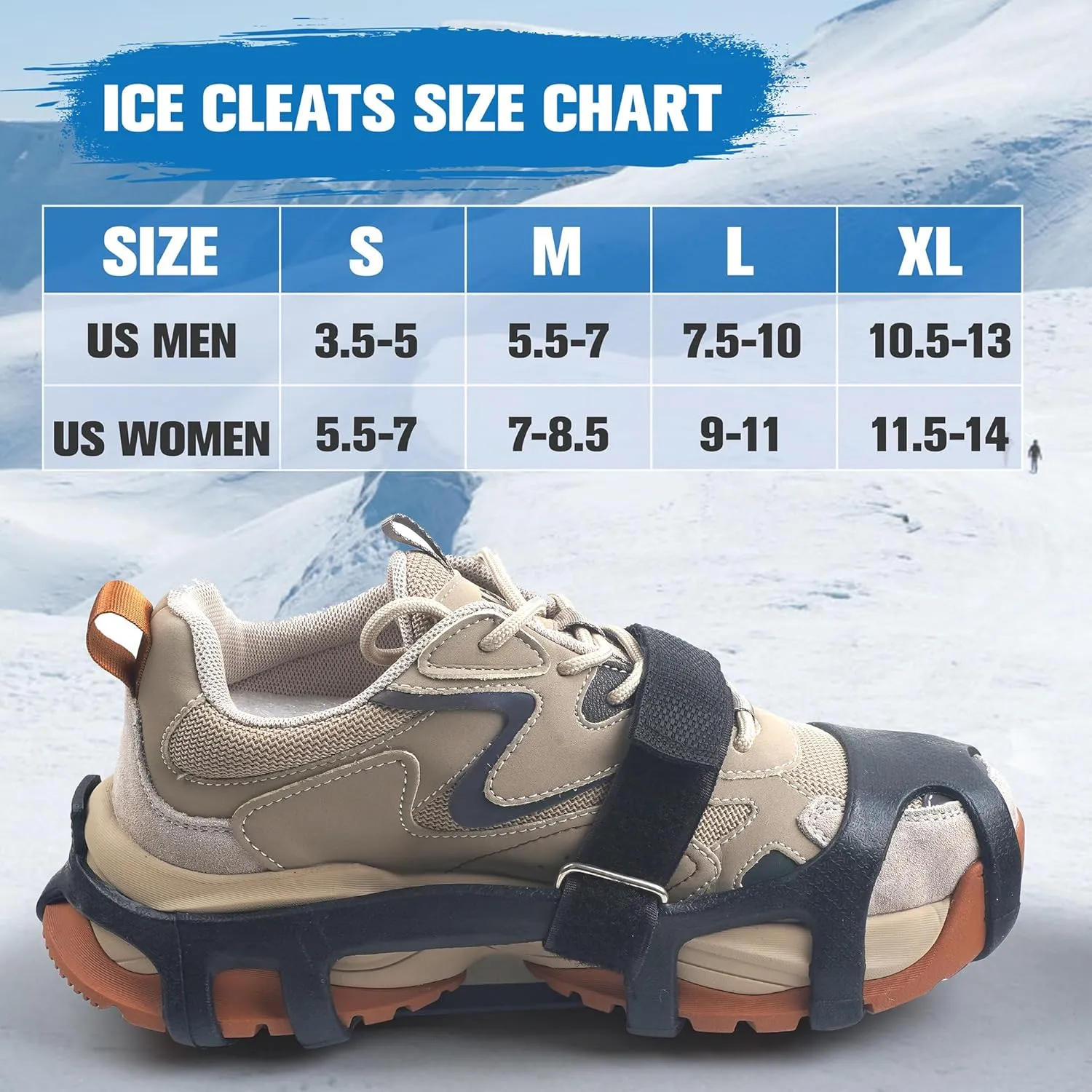 Ice Cleats Snow Traction for Shoes and Boots Ice Snow Crampons Ice Gripper for Walking on Snow and Ice 9-Studs Non Slip Ice Cleats Rubber Overshoe Slip-on Stretch Footwear Winter Hiking Climbing