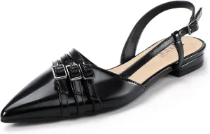 IDIFU Slingback Flats for Women Pointed Toe Ballet Flats Shoes Women Dressy Comfortable Casual Flat Dress Shoes for Women Office Work Wedding Bridal Cute Fashion Slip on Buckle Flats