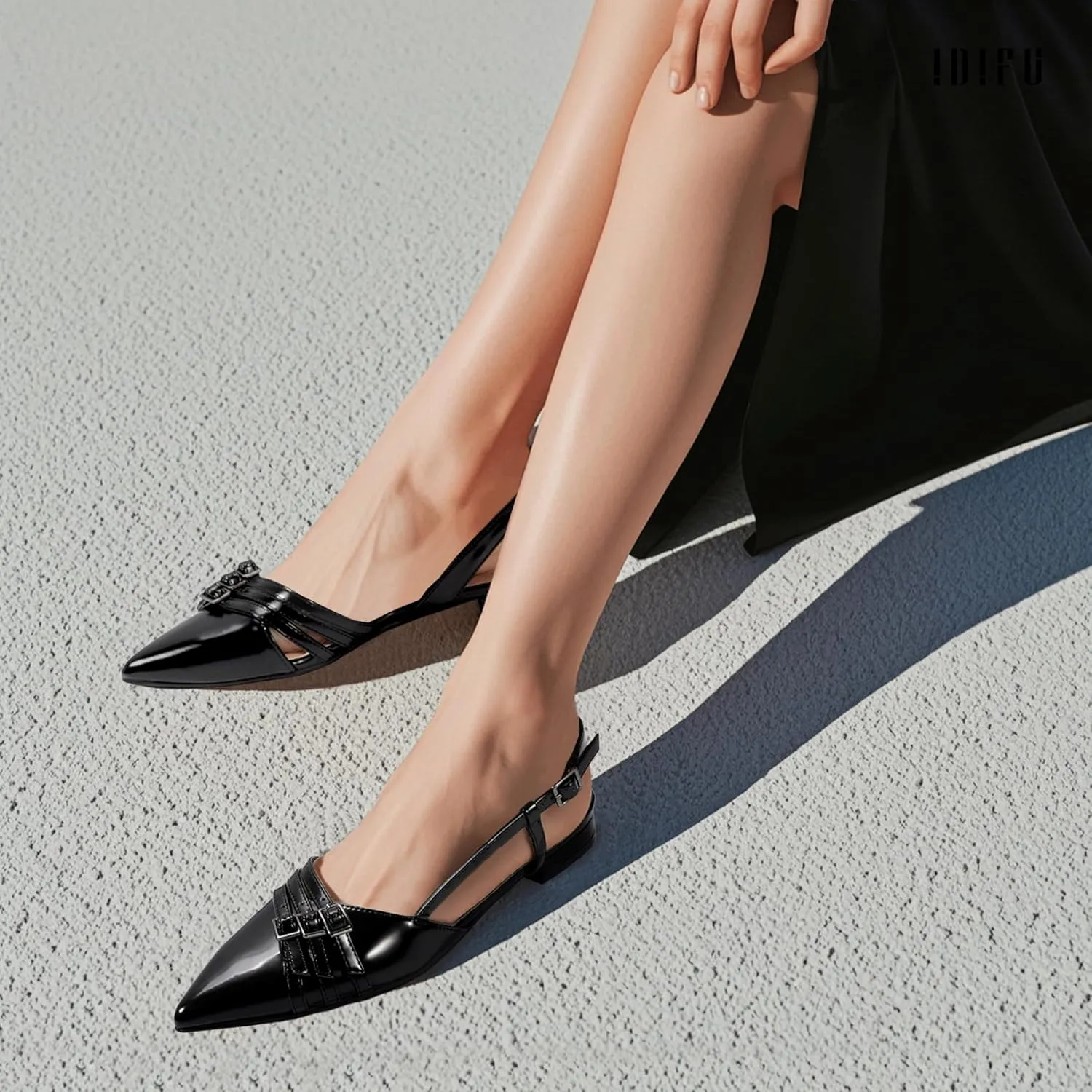 IDIFU Slingback Flats for Women Pointed Toe Ballet Flats Shoes Women Dressy Comfortable Casual Flat Dress Shoes for Women Office Work Wedding Bridal Cute Fashion Slip on Buckle Flats