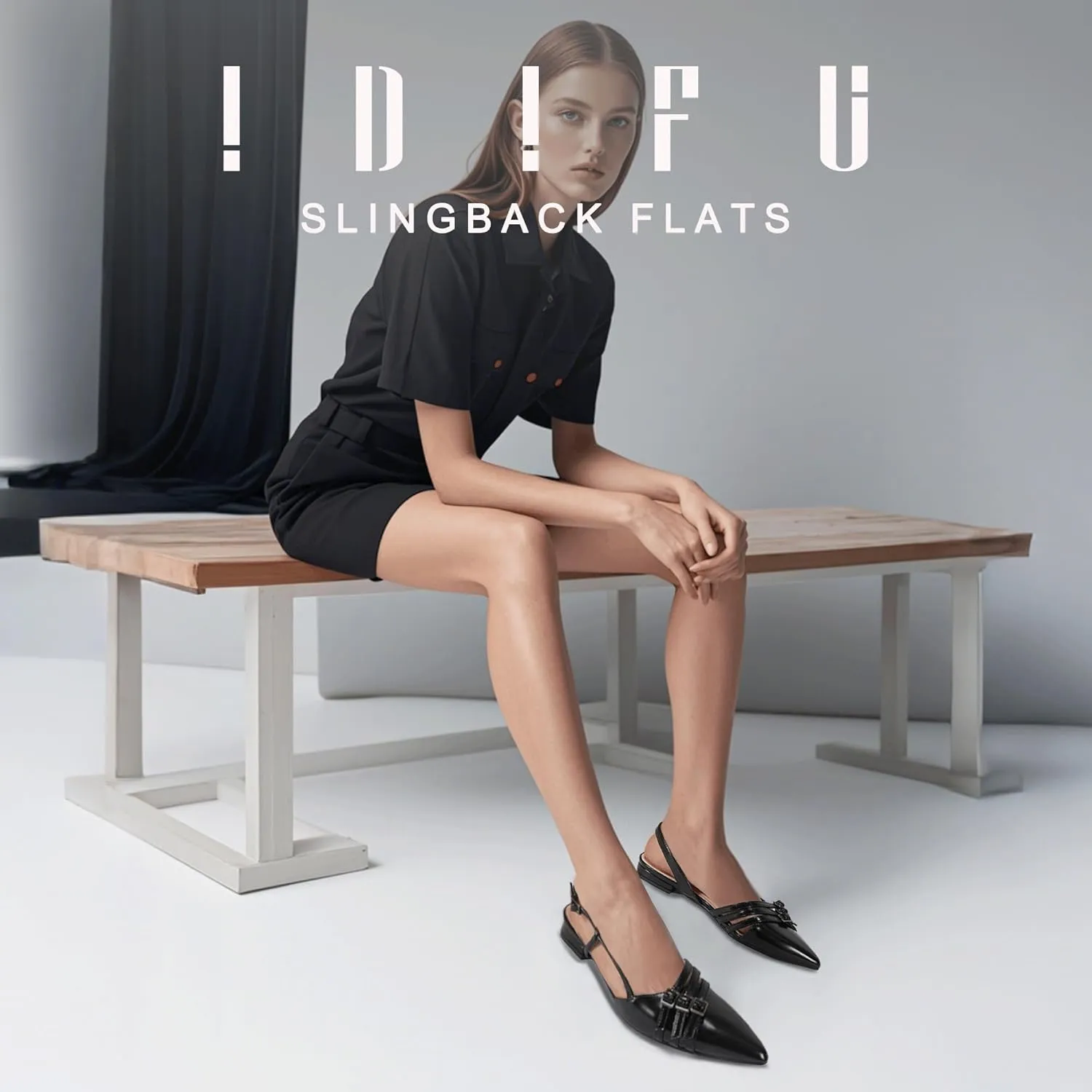 IDIFU Slingback Flats for Women Pointed Toe Ballet Flats Shoes Women Dressy Comfortable Casual Flat Dress Shoes for Women Office Work Wedding Bridal Cute Fashion Slip on Buckle Flats