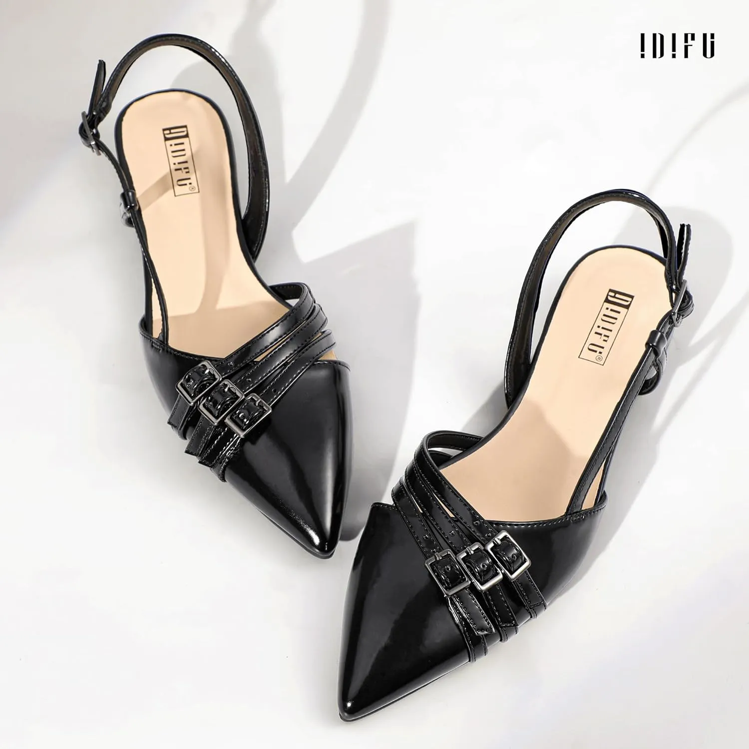 IDIFU Slingback Flats for Women Pointed Toe Ballet Flats Shoes Women Dressy Comfortable Casual Flat Dress Shoes for Women Office Work Wedding Bridal Cute Fashion Slip on Buckle Flats
