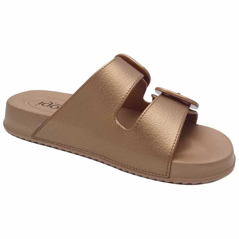 Igor Womens Bronze-Gold Large Buckle Mule Sandal - S10327
