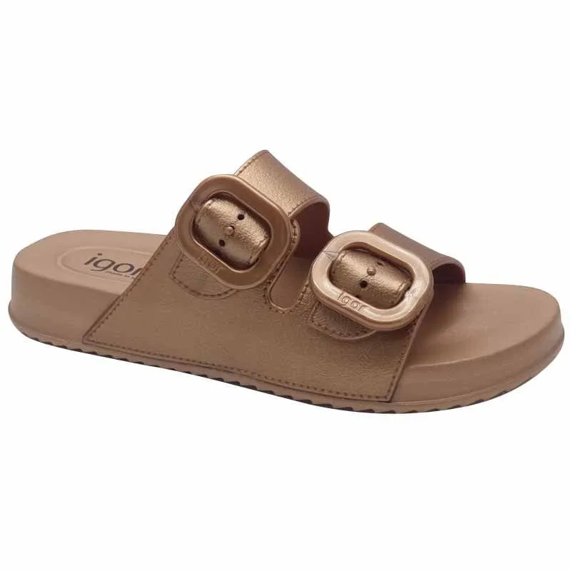 Igor Womens Bronze-Gold Large Buckle Mule Sandal - S10327