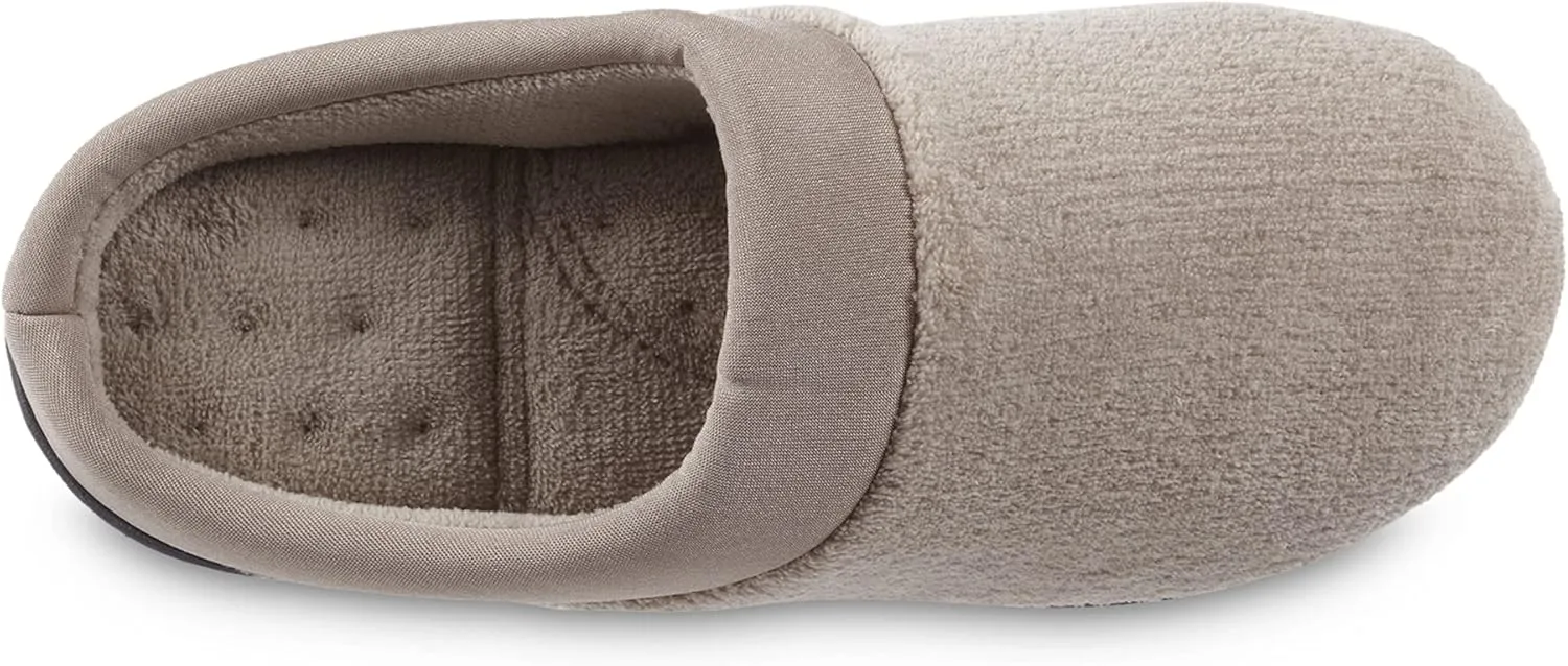 isotoner Women's Terry and Satin Slip on Cushioned Slipper with Memory Foam for Indoor/Outdoor Comfort Flat Sandals