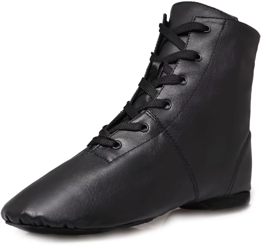 Jazz Boots Dance Shoes: High Top Black Jazz Shoes Lace Up - Premium Leather Dancing Shoes - Flat Split Sole Over Ankle Jazz Boots for Women Girls Kids and Men