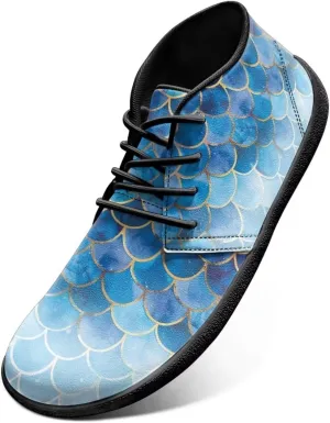 Jeiento Fish Scale Print Mens Barefoot Walking Shoes with Rubber Sole Zero Drop Sole