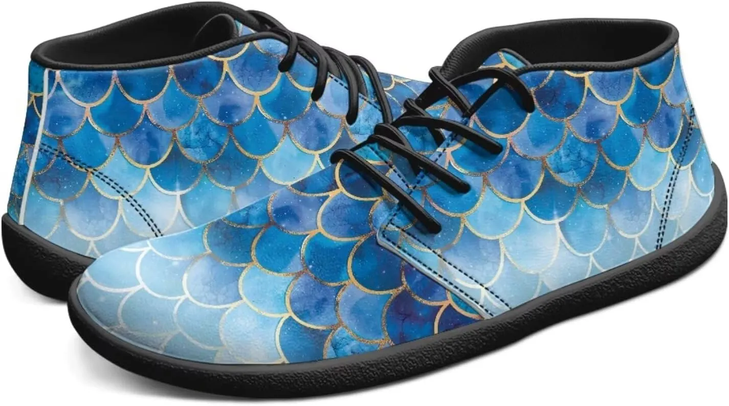 Jeiento Fish Scale Print Mens Barefoot Walking Shoes with Rubber Sole Zero Drop Sole