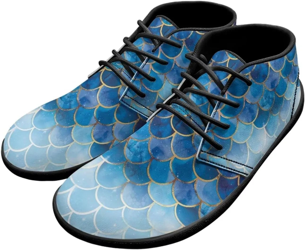 Jeiento Fish Scale Print Mens Barefoot Walking Shoes with Rubber Sole Zero Drop Sole