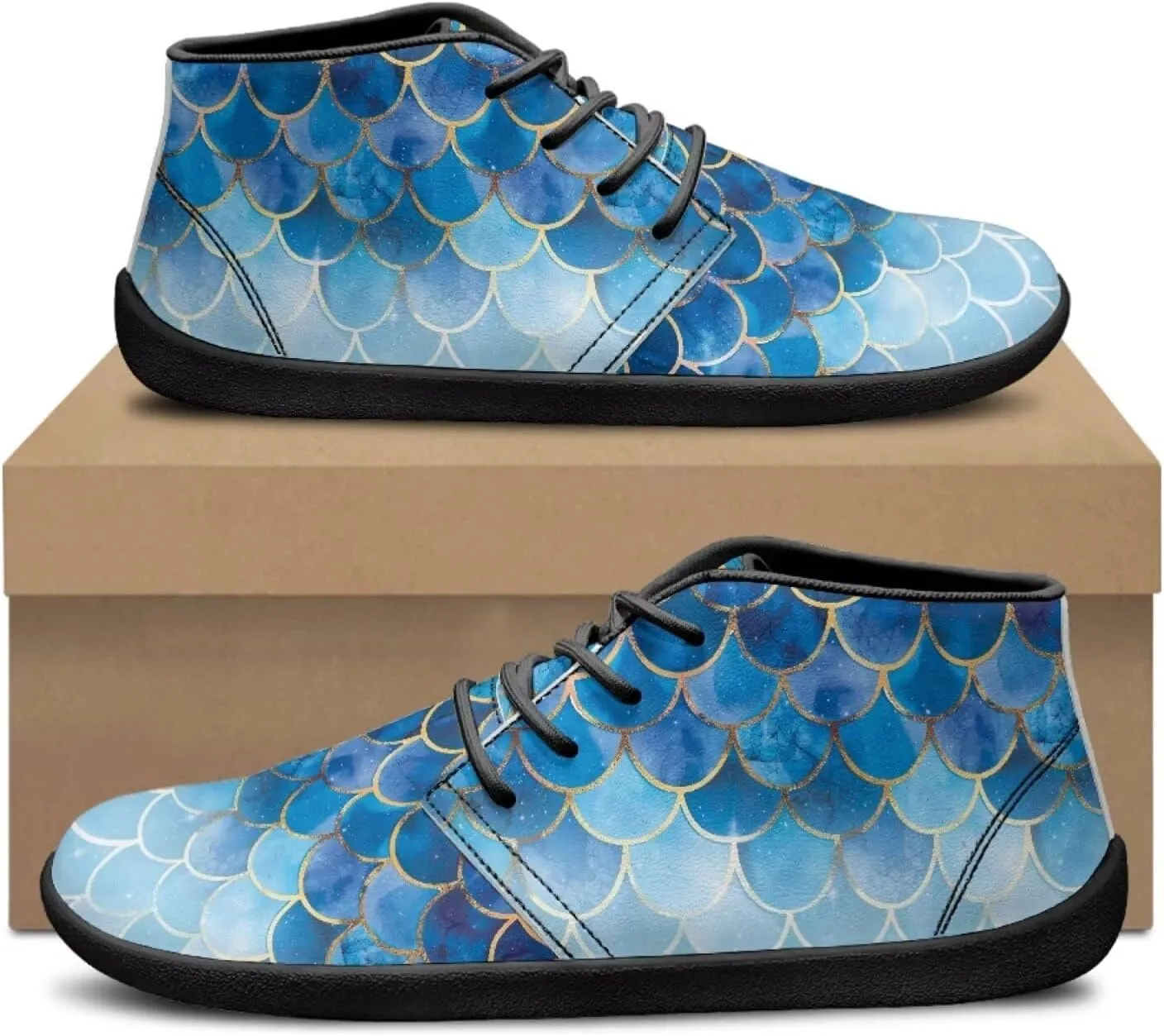 Jeiento Fish Scale Print Mens Barefoot Walking Shoes with Rubber Sole Zero Drop Sole