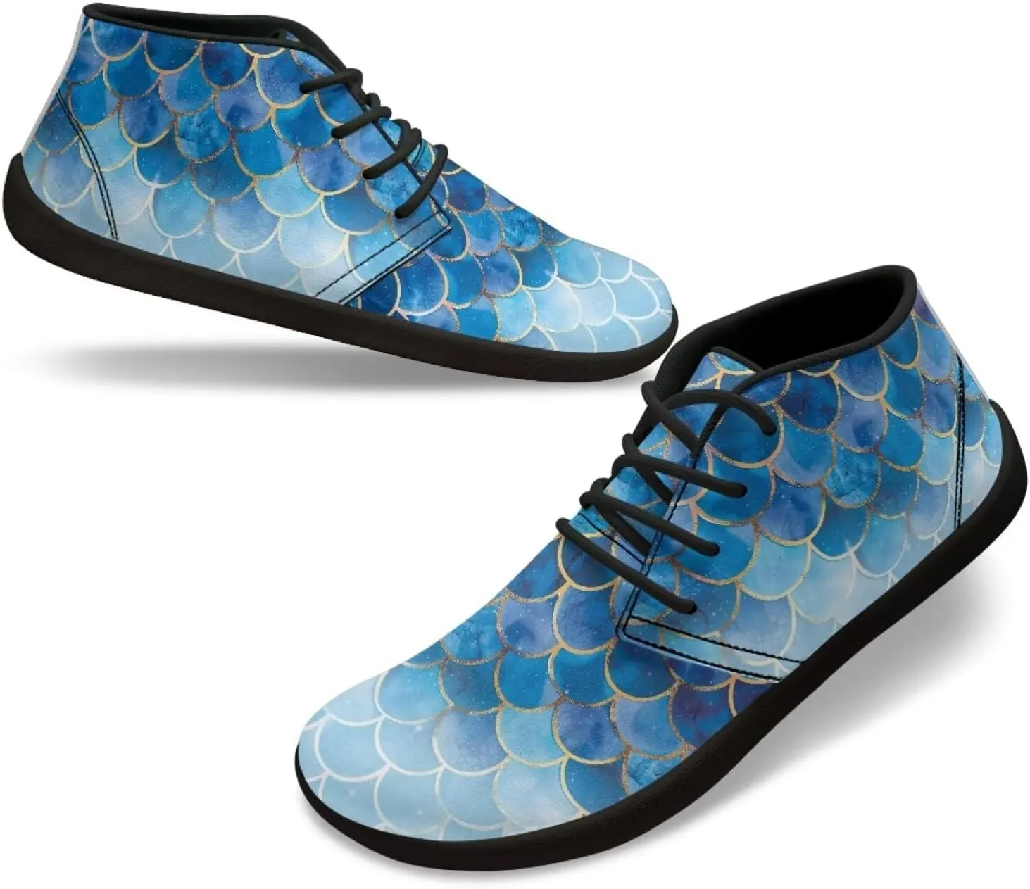 Jeiento Fish Scale Print Mens Barefoot Walking Shoes with Rubber Sole Zero Drop Sole
