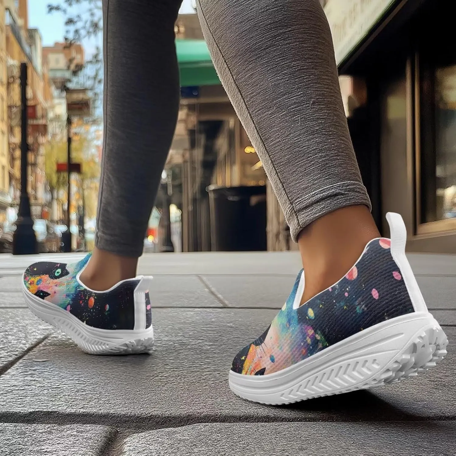 Jeiento Womens Platform Fashion Sneakers with Rocker Bottom Low Top Tennis Shoes Slip-On Walking Sneaker Work,Athletic,Casual Footwear