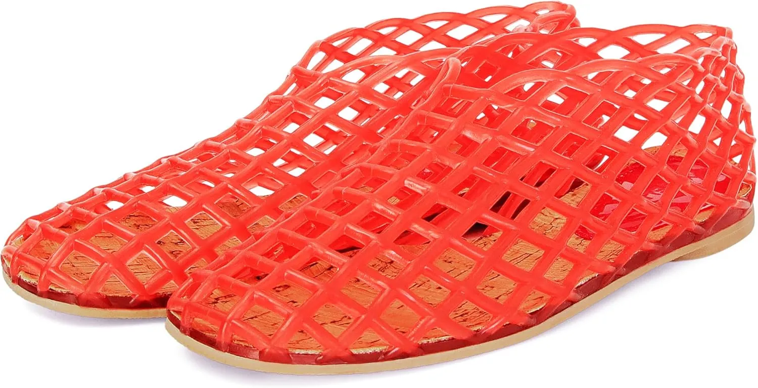 Jelly Mesh Ballet Flats for Women Clear Hollow Jellies Flat Sandals Round Toe Slip On Beach Balleria Flat Shoes