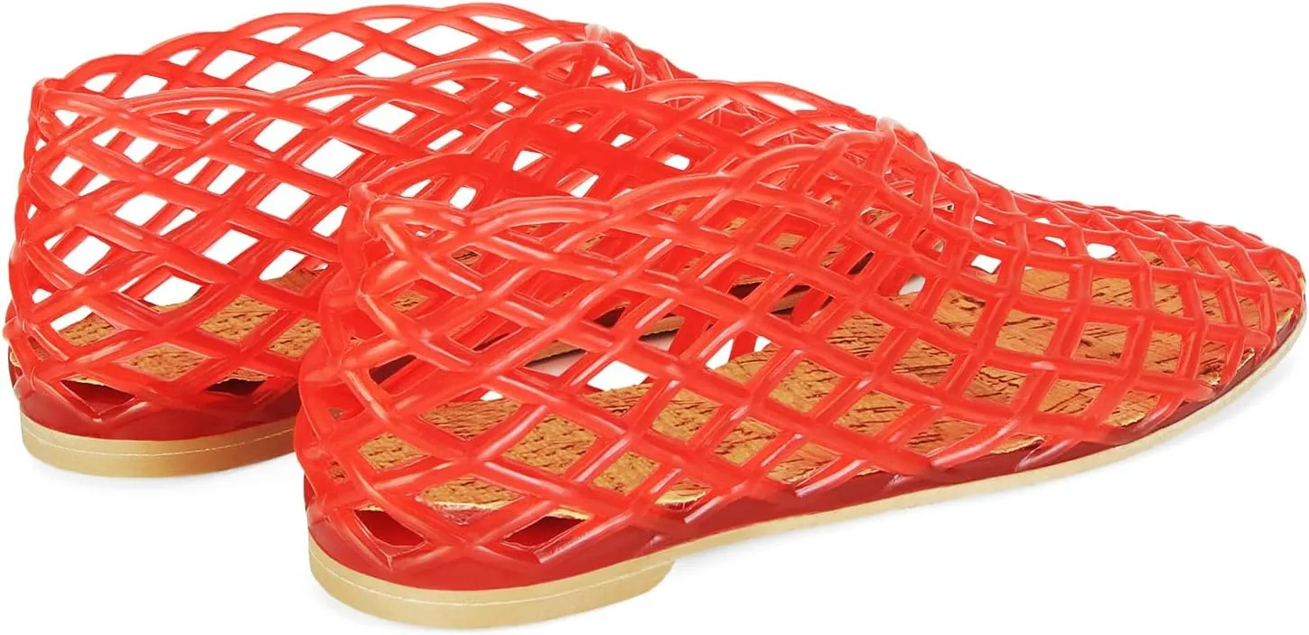 Jelly Mesh Ballet Flats for Women Clear Hollow Jellies Flat Sandals Round Toe Slip On Beach Balleria Flat Shoes