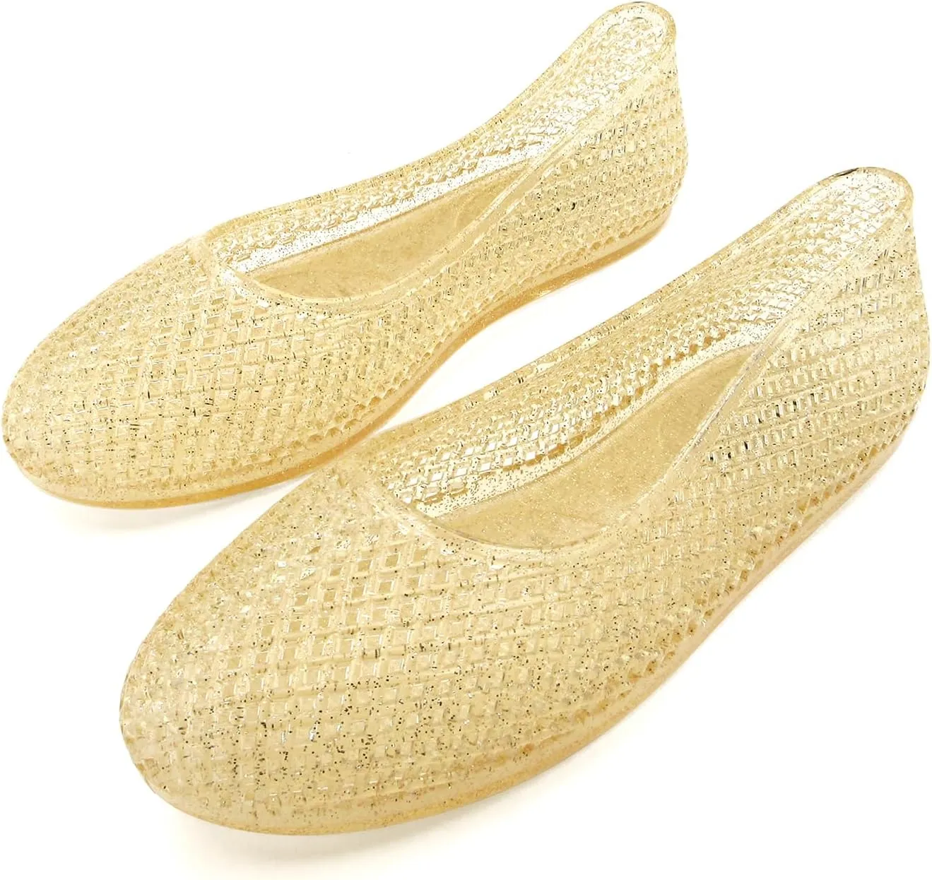 Jelly Mesh Ballet Flats for Women Clear Hollow Jellies Flat Sandals Round Toe Slip On Beach Flat Shoes