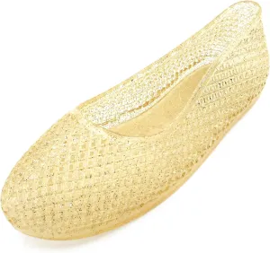 Jelly Mesh Ballet Flats for Women Clear Hollow Jellies Flat Sandals Round Toe Slip On Beach Flat Shoes