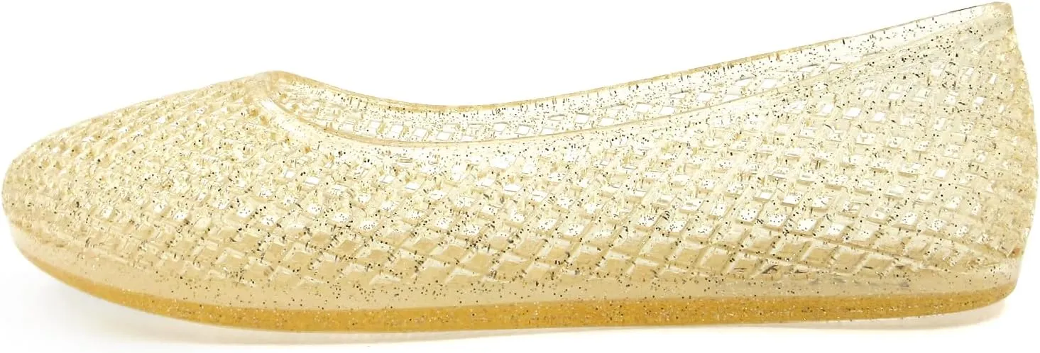 Jelly Mesh Ballet Flats for Women Clear Hollow Jellies Flat Sandals Round Toe Slip On Beach Flat Shoes