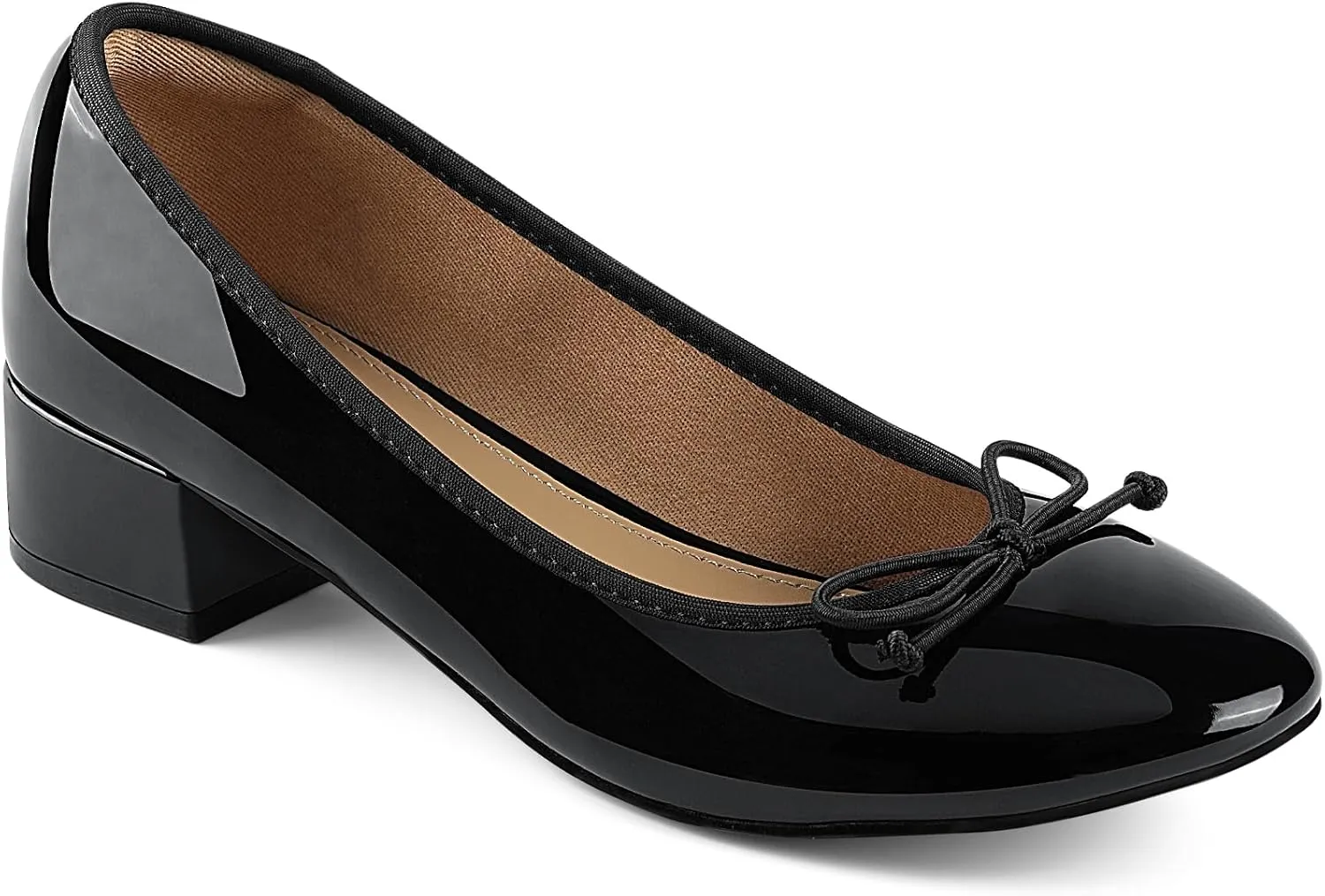 JENN ARDOR Chunky Block Low Heels Bow Round Closed Toe Comfort Work Casual Slip-On Bridal Wedding Guest Dress Cute Ballet Pumps Shoes for Women