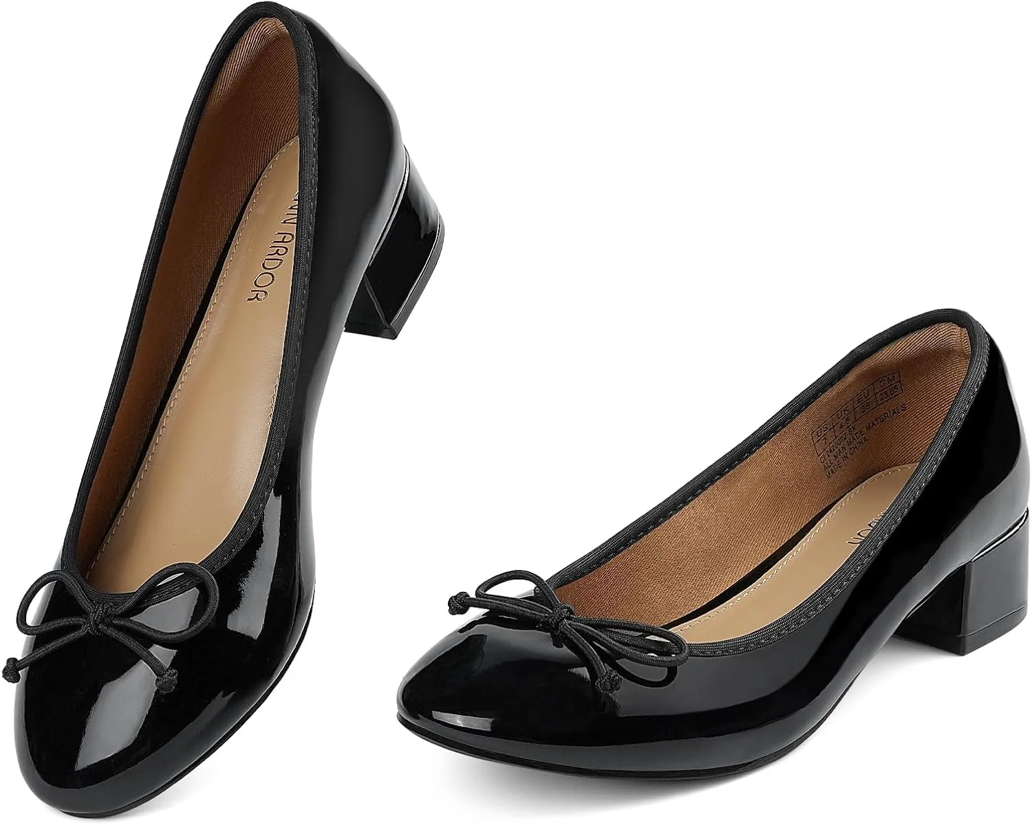 JENN ARDOR Chunky Block Low Heels Bow Round Closed Toe Comfort Work Casual Slip-On Bridal Wedding Guest Dress Cute Ballet Pumps Shoes for Women