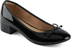 JENN ARDOR Chunky Block Low Heels Bow Round Closed Toe Comfort Work Casual Slip-On Bridal Wedding Guest Dress Cute Ballet Pumps Shoes for Women