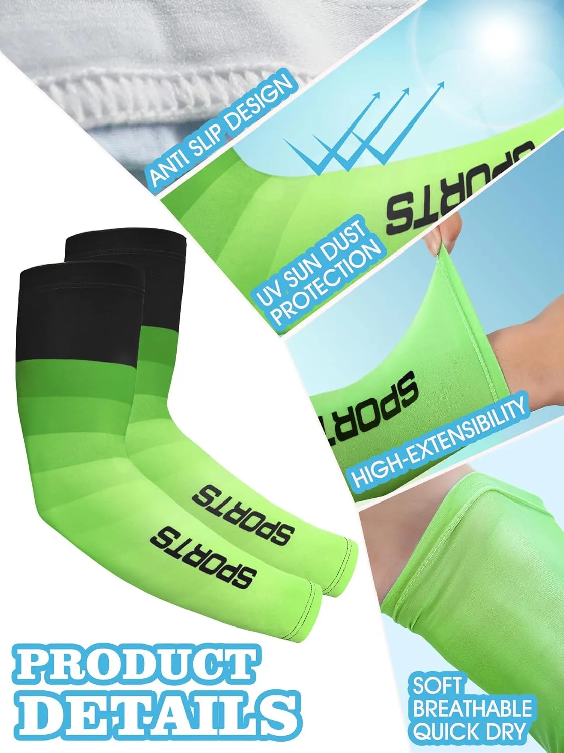 JenPen 6 Pairs Arm Sleeve UV Sun Protection Sleeves Cooling Sports Sleeve Anti Slip Ice Silk Warmers Arm Covers for Men Women