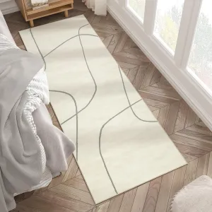jinchan 2x5 Runner Rug, Washable Abstract Minimalist Rug, Non-Slip Thin Accent Carpet for Kitchen, Hallway, Living Room, Bedroom, Dining Room, Office, Grey on Cream