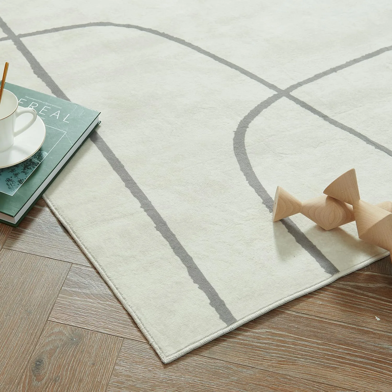 jinchan 2x5 Runner Rug, Washable Abstract Minimalist Rug, Non-Slip Thin Accent Carpet for Kitchen, Hallway, Living Room, Bedroom, Dining Room, Office, Grey on Cream