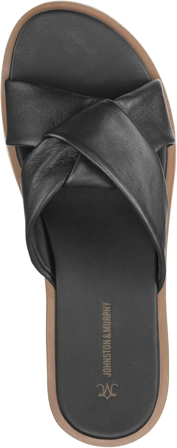Johnston & Murphy Women’s Mitzi Knotted Slides, Leather Platform Shoes for Women, Wedge Slide Sandals
