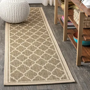 JONATHAN Y SMB109A-28 Trebol Moroccan Trellis Textured Weave Indoor/Outdoor Brown/Beige 2 ft. x 8 ft. Runner-Rug, Coastal,Easy-Cleaning,HighTraffic,LivingRoom,Backyard, Non Shedding