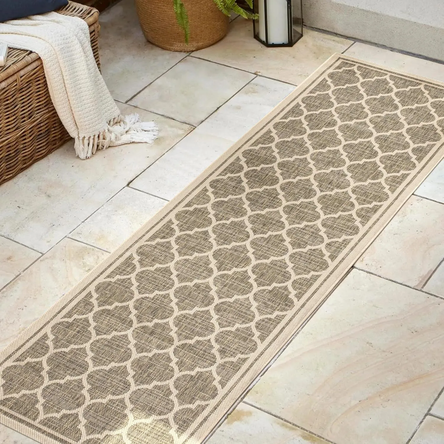 JONATHAN Y SMB109A-28 Trebol Moroccan Trellis Textured Weave Indoor/Outdoor Brown/Beige 2 ft. x 8 ft. Runner-Rug, Coastal,Easy-Cleaning,HighTraffic,LivingRoom,Backyard, Non Shedding