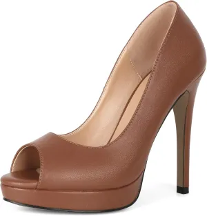 Joseywade Platform High Heels for Women Peep Toe Thin Sky High Heel Pumps Stiletto Heel Slip On 5 Inch Party Dress Shoes for Work Casual Daily Life Party Dress