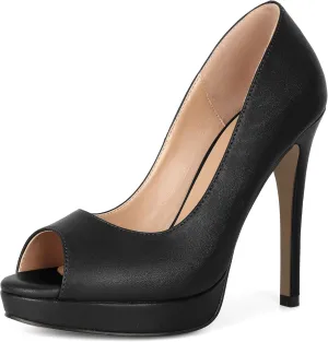 Joseywade Platform High Heels for Women Peep Toe Thin Sky High Heel Pumps Stiletto Heel Slip On 5 Inch Party Dress Shoes for Work Casual Daily Life Party Dress