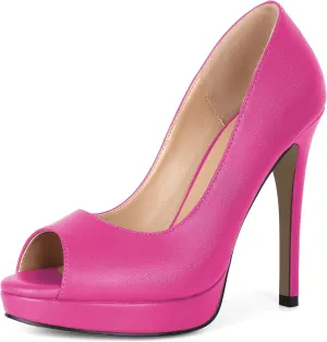 Joseywade Platform High Heels for Women Peep Toe Thin Sky High Heel Pumps Stiletto Heel Slip On 5 Inch Party Dress Shoes for Work Casual Daily Life Party Dress