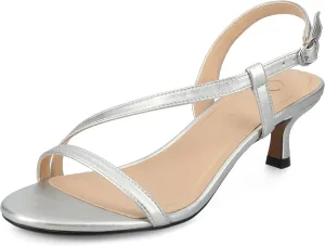Journee Womens cushioned footbed Jemry Kitten Heel Faux Leather Open Toe Ankle Buckle 2-3 Inch Heel