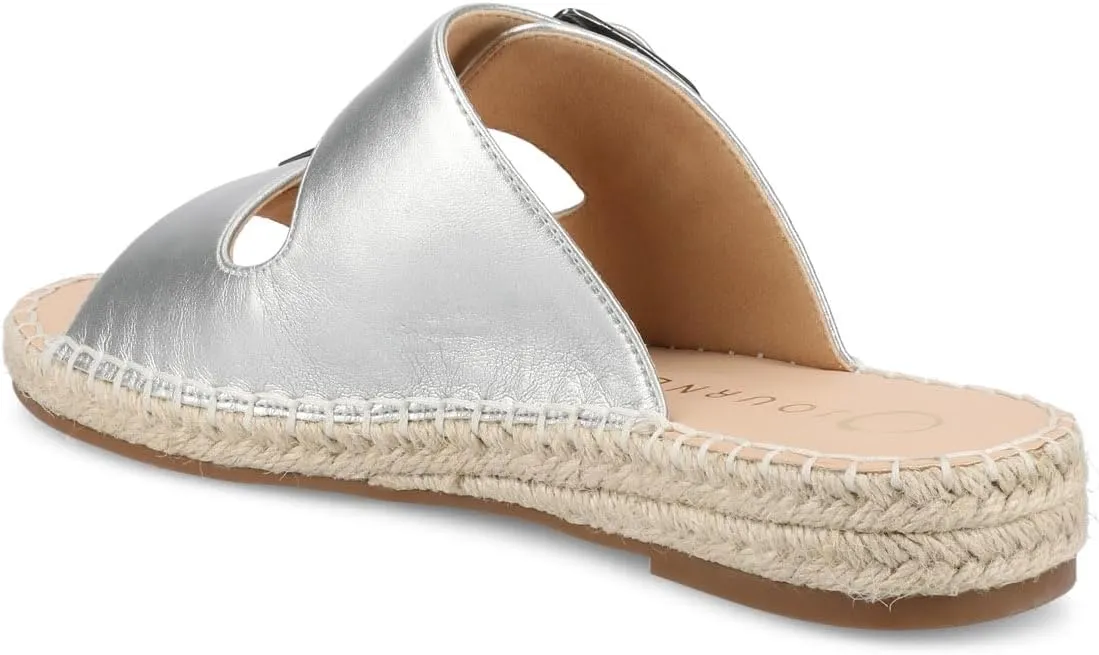 Journee Womens Slide On Sandal Cushioned Footbed Tresah Espadrille Open Toe Faux Leather Double Buckle