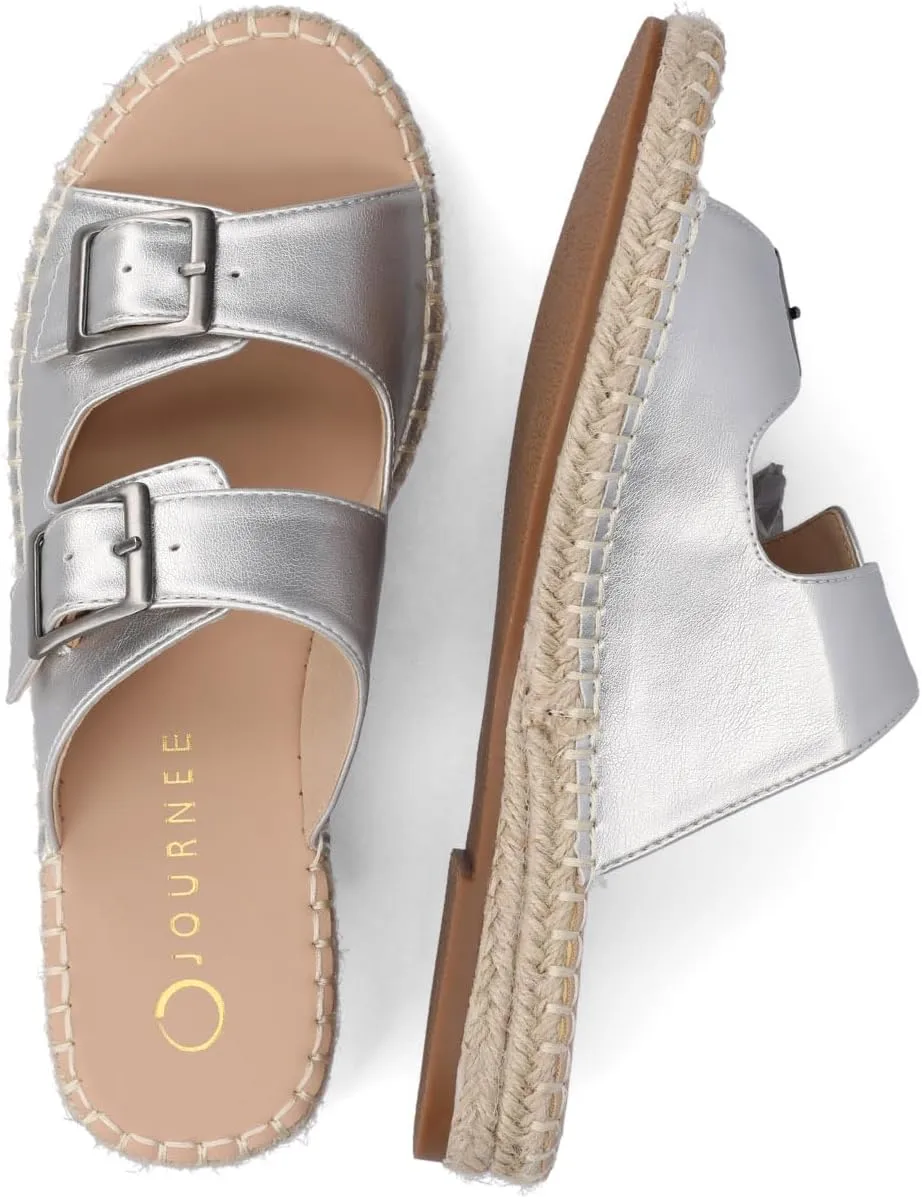 Journee Womens Slide On Sandal Cushioned Footbed Tresah Espadrille Open Toe Faux Leather Double Buckle